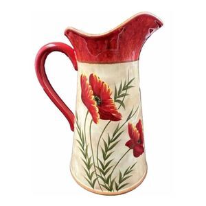 Pier 1 Imports Hand-Painted 11.25” Earthenware Pitcher Poppies Collection